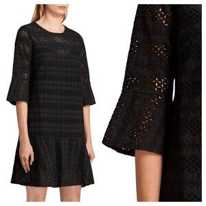 AllSaints Dakota Broderie Anglaise Dress 8 Black (**No Lining**)